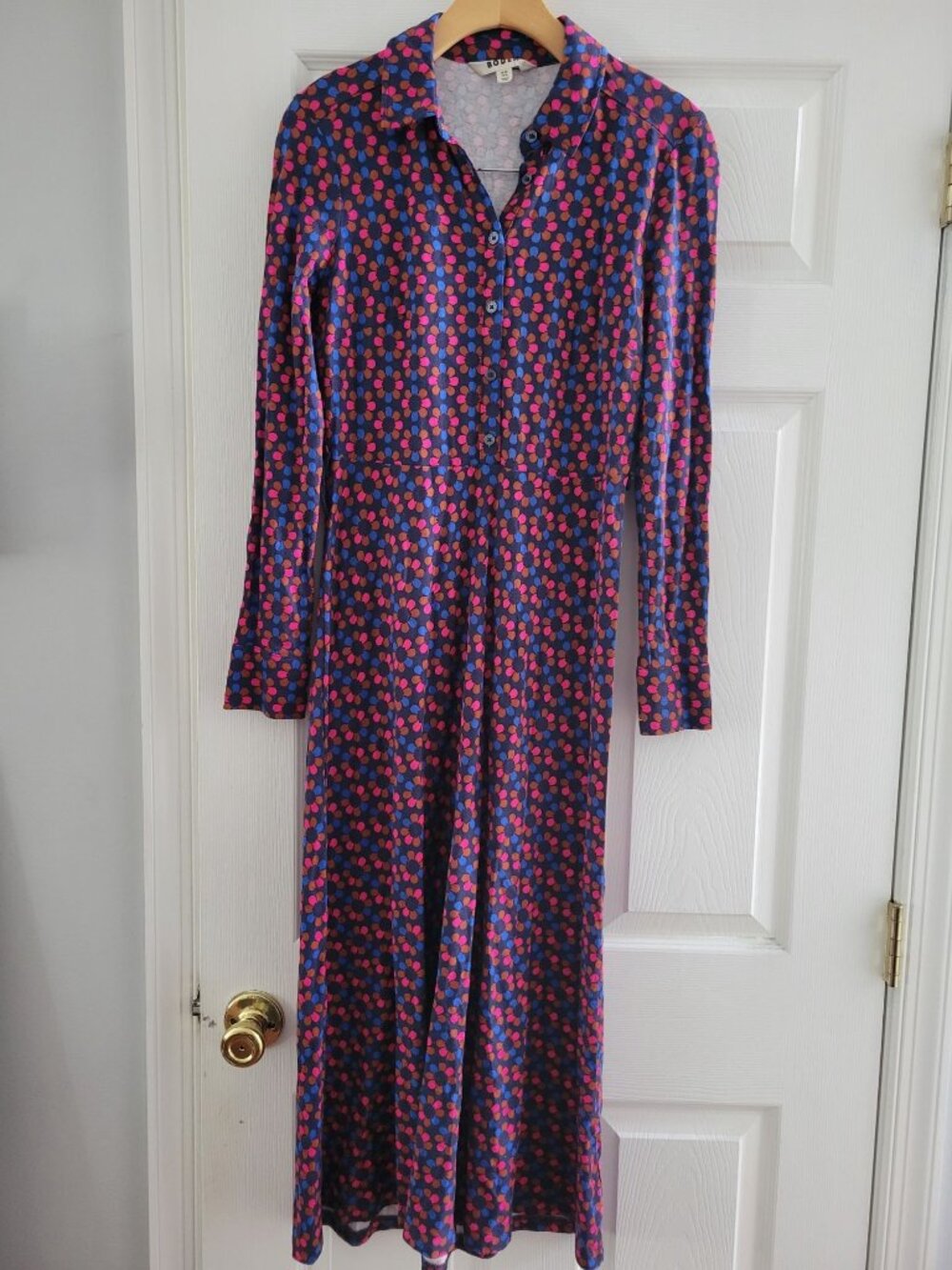 Boden Retro print Blue Pink Dress Fit and Flare Maxi Dress size 6 Long stretch - Picture 2 of 9